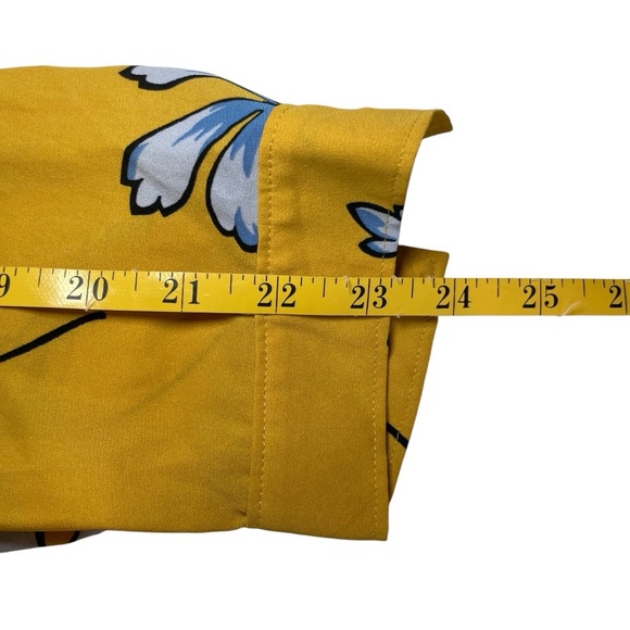 Ann Taylor LOFT Yellow Blue Lily Long Sleeve Roll Tab Blouse Large Flower Office - Picture 8 of 9